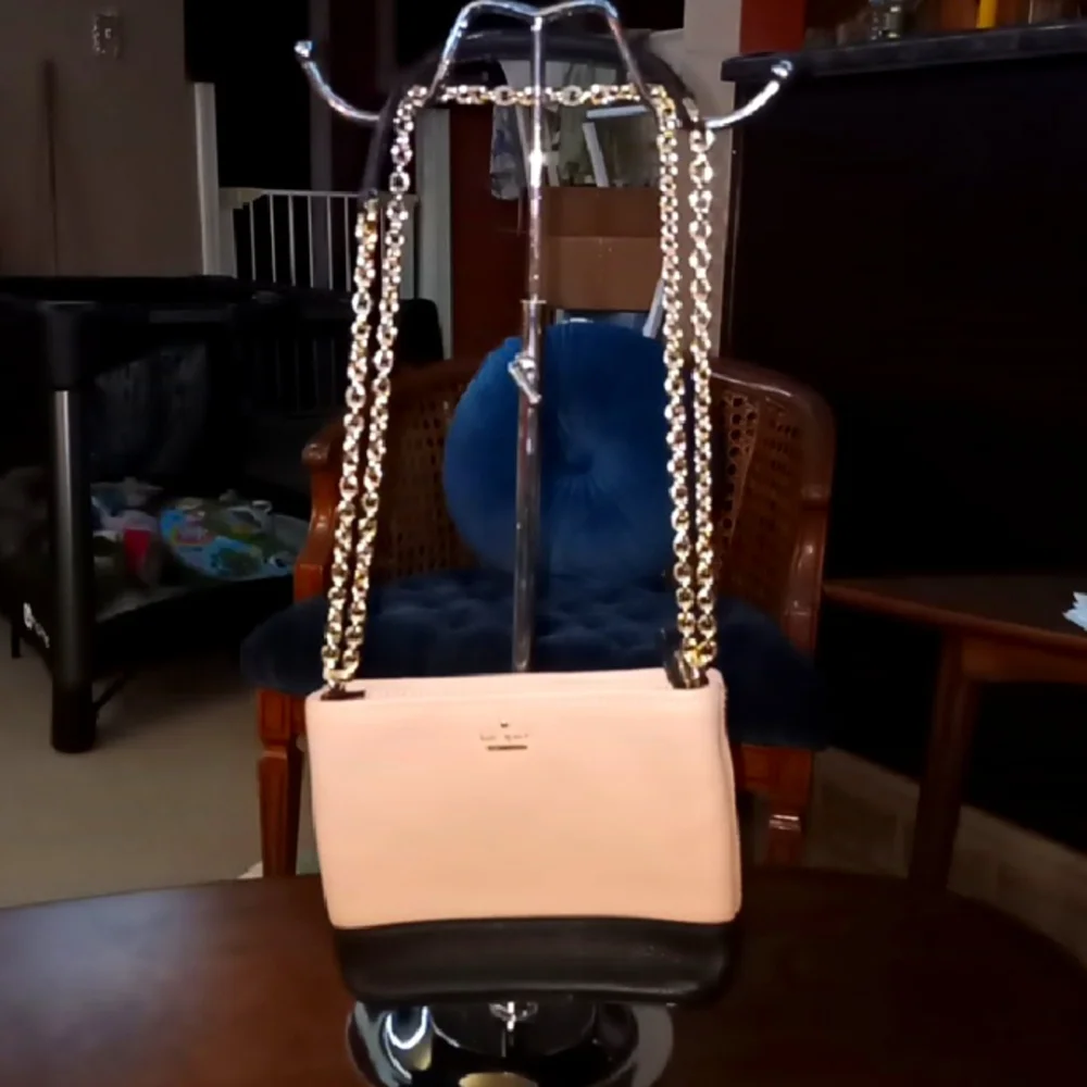 Kate Spade Jackson Street Ellery Crossbody Bag Gold Chain Leather Black Tan